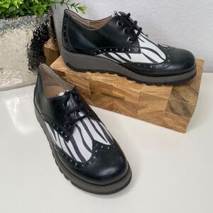 FLY LONDON Eclectic Black Zebra Print Wingtip Lace Up Platform Shoes 36EU/5.5 US